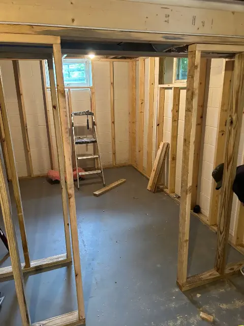 Framing for basement remodel in Twin Cities construction project